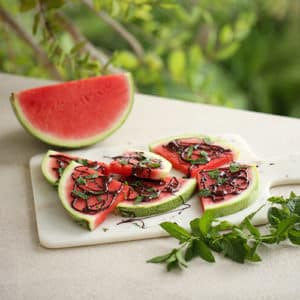 Wassermelone mit Schokolade und Minze